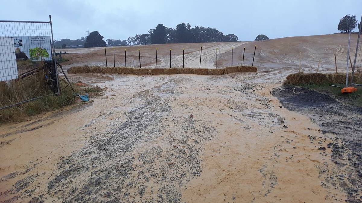 Soil running from the development site after heavy rainfall in January. Picture: Supplied 