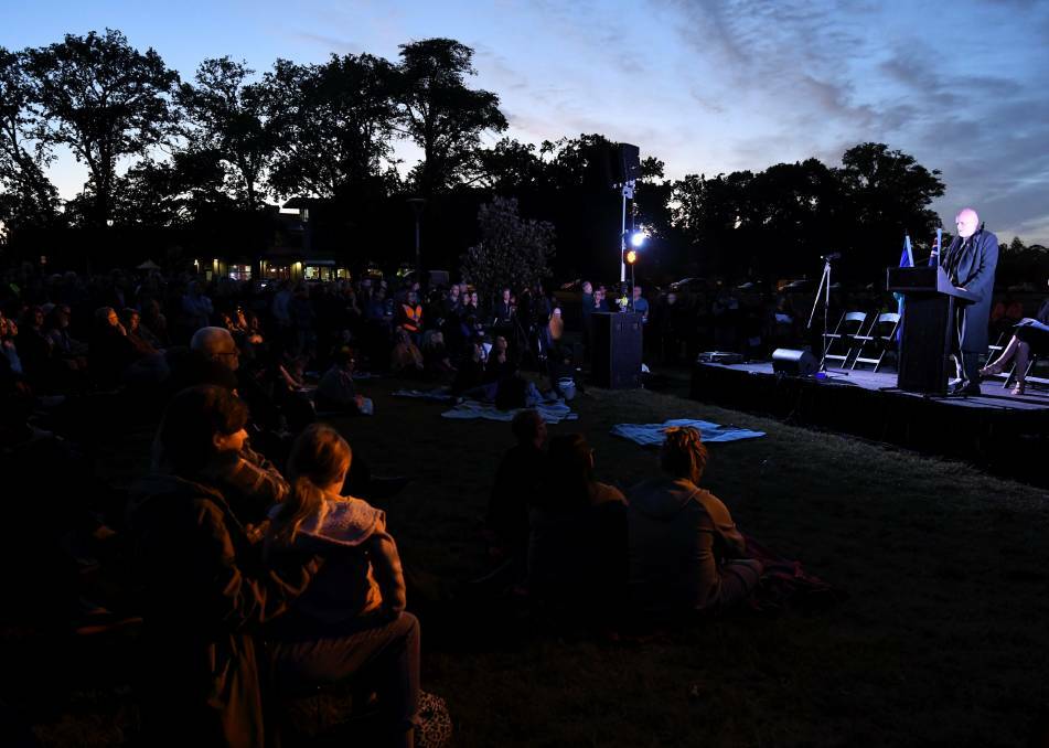 REFLECT: Cordell Kent speaking on-stage at the Ballarat Survival Day dawn ceremony. Picture: Lachlan Bence 