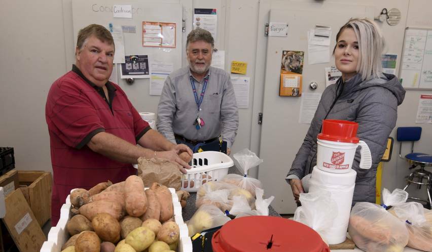 INCREASING NEED: Salvation Army Ballarat team members Max Walters, John Clonan and Gemma Abraham. Picture: Lachlan Bence 