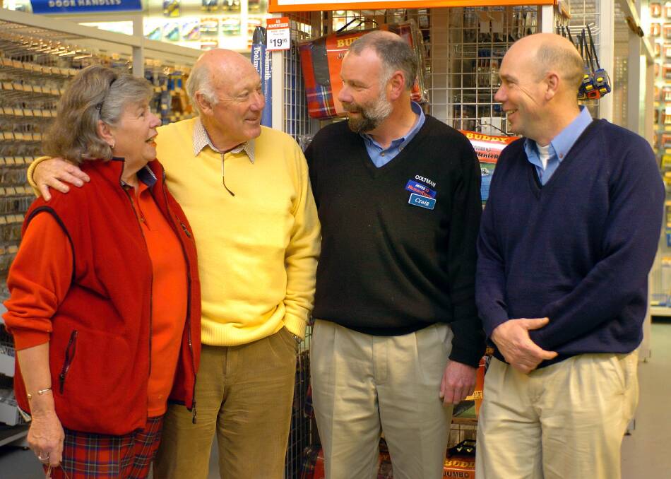 Carole and Barrie Coltman, and Craig and Steven Coltman when Coltman Mitre 10 was closing down. 