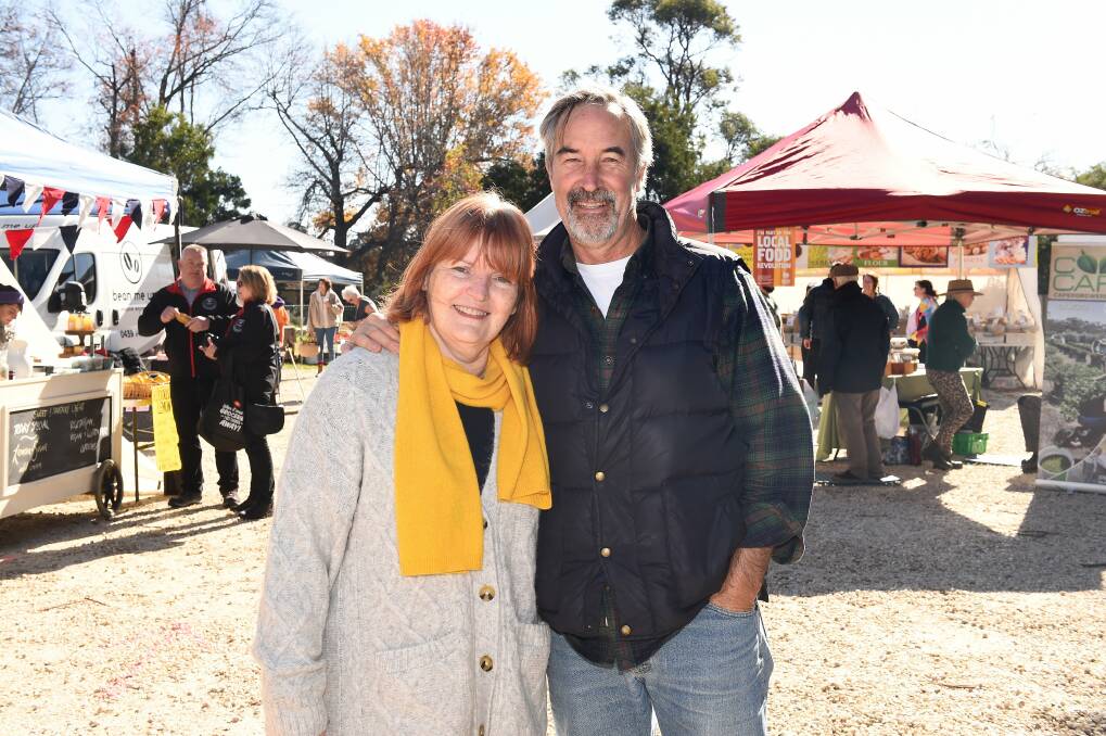 FRESH AIR AND FRESH PRODUCE: Fiona and David Shields were among the crowd at the first Creswick Market back since the coronavirus shutdown on May 16. It has run weekly since. Picture: Adam Trafford 