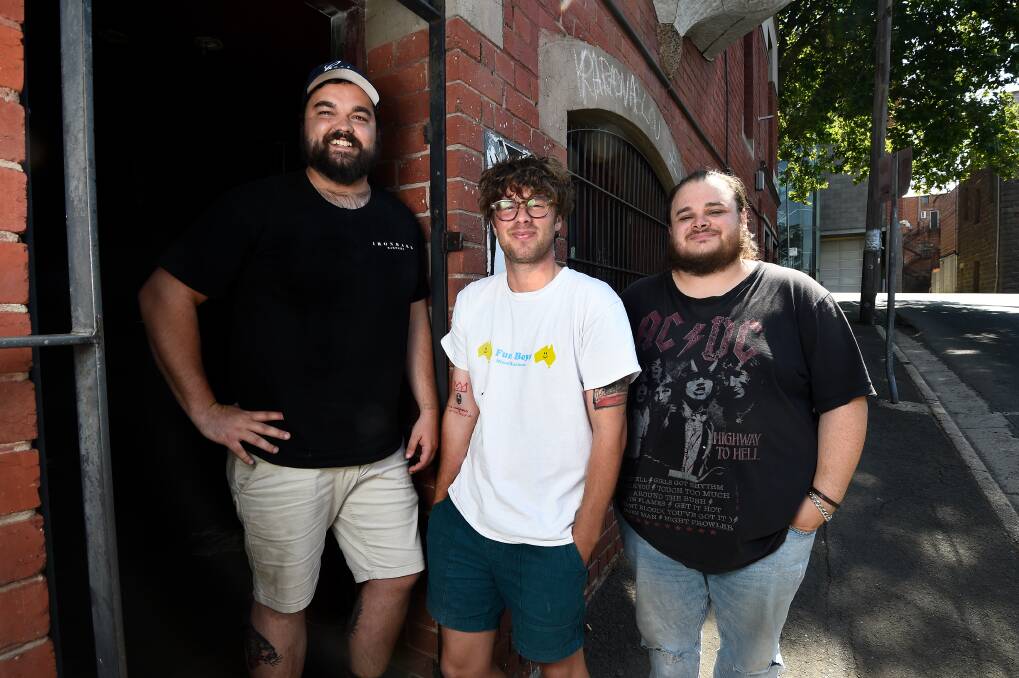 NEW LIFE: Volta owner and manager Zac Hill, booking agent Lachy Anderson and production manager Braiden Michetti are working to reopen Karova Lounge as Volta. Pictures: Adam Trafford 