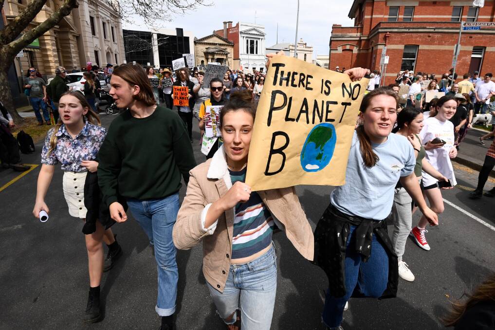 Ellie Bindon and Lily Weise joined the climate strike in Ballarat on September 20. Picture: Adam Trafford 