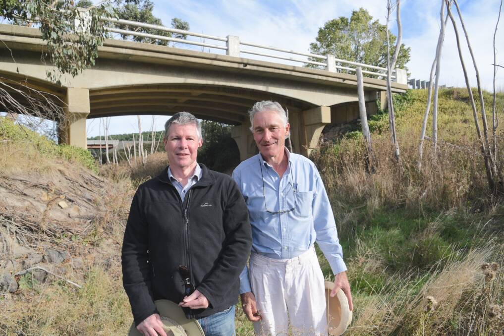 REMAINS: Andrew Boake and Patrick Irwin at Old Melbourne Rd Gordon bridge. Picture: Julia Irwin 
