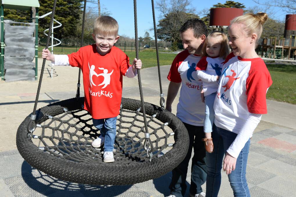 SPECIAL HEART: Mihalis, 4, with dad George, sister Chloe, 2 and mum Michelle Marios at Victoria Park. Pictures: Kate Healy 