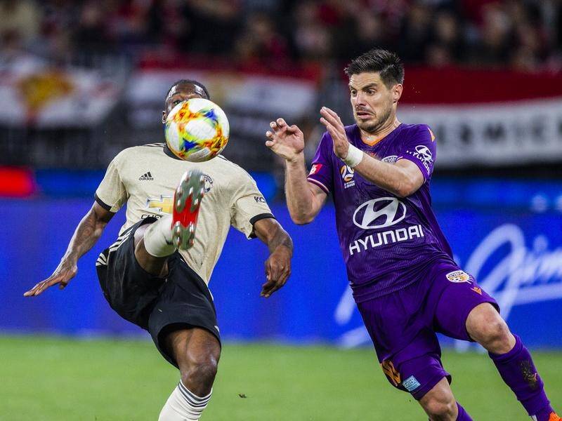 Perth's Bruno Fornaroli in action during Glory's loss against Manchester United.
