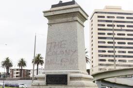 A statue at St Kilda was sawn off at the ankles and vandalised just before Australia Day. (Diego Fedele/AAP PHOTOS)