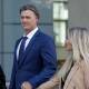 Christopher Jensen left court with fiancee Tayla Made, having been given a suspended sentence. (Russell Freeman/AAP PHOTOS)