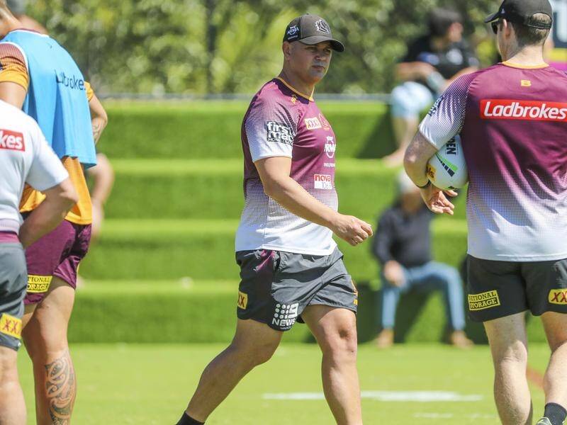 Brisbane Broncos coach Anthony Seibold (centre) is both proud and expecting of his team.