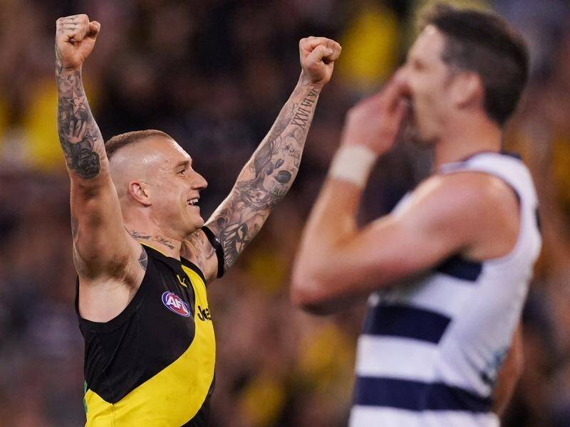 Dustin Martin overcame a leg issue to play an influential role for Richmond against Geelong.