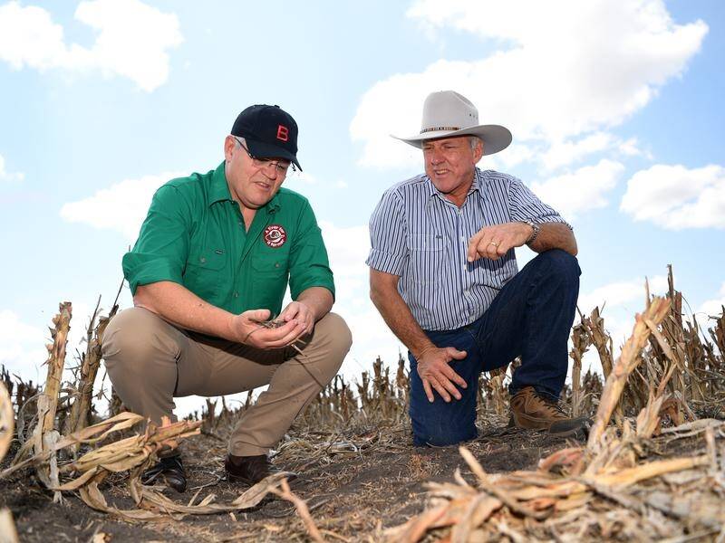 Scott Morrison has visited farmer David Gooding on his drought-affected property near Dalby, Qld.
