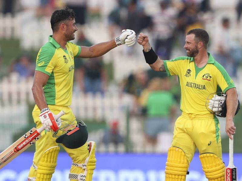 Marcus Stoinis (l) and Matthew Wade led Australia to a tense T20 World Cup win against South Africa.