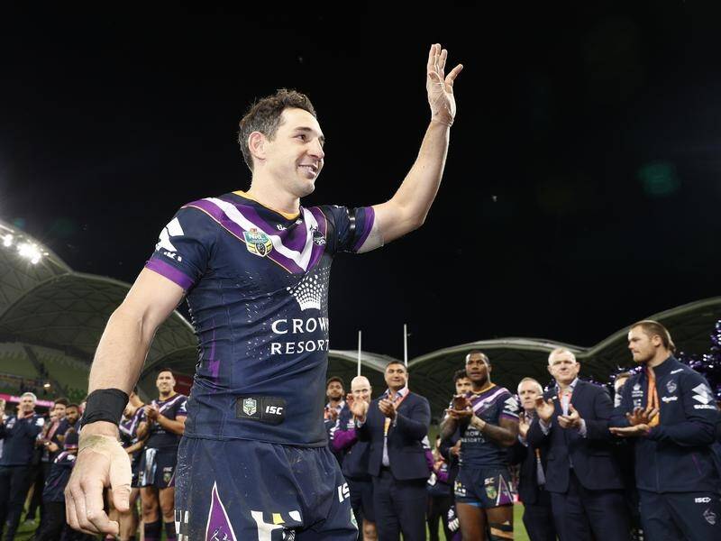 Melbourne's Billy Slater played his last home game in the NRL in their preliminary final win.