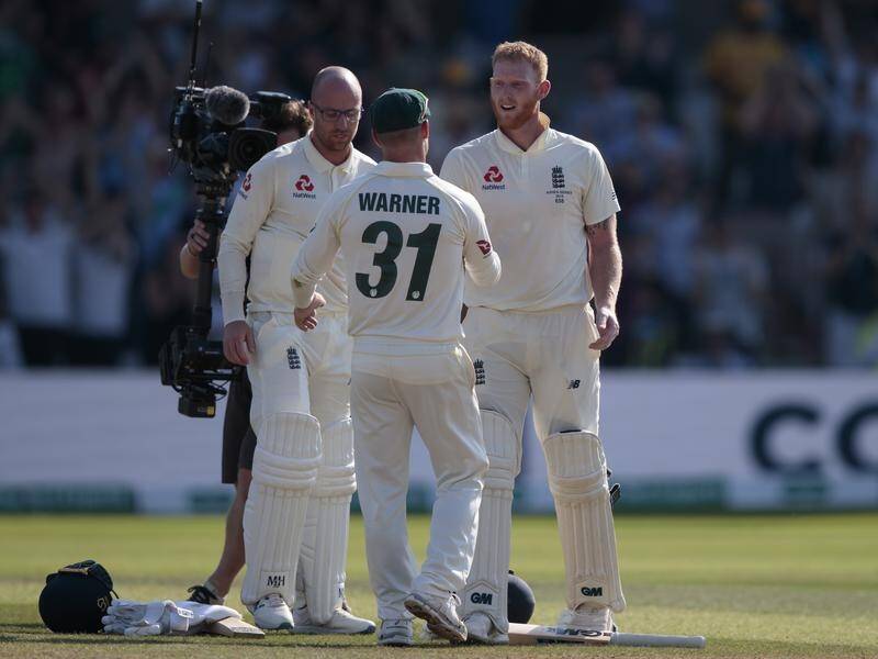 Ben Stokes and David Warner shakes hands after England's stunning win in the third Ashes Test.