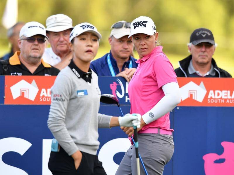 Lydia Ko (L) is sharing the lead during round one of the Australian Women's Open golf in Adelaide.
