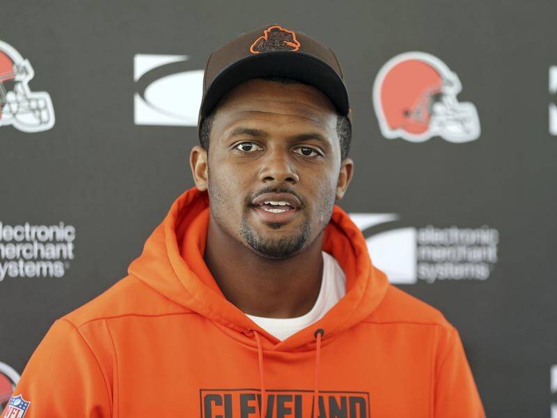 Cleveland QB Deshaun Watson has been fined $5m in a settlement over sexual misconduct allegations. (AP PHOTO)