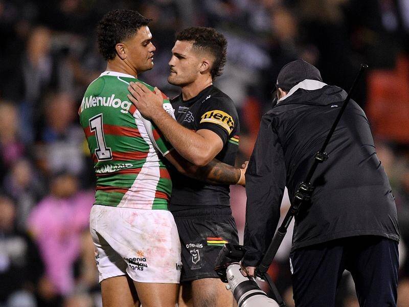 Nathan Cleary (r) says Latrell Mitchell (l) is a freak and can easily force his way into Origin III.