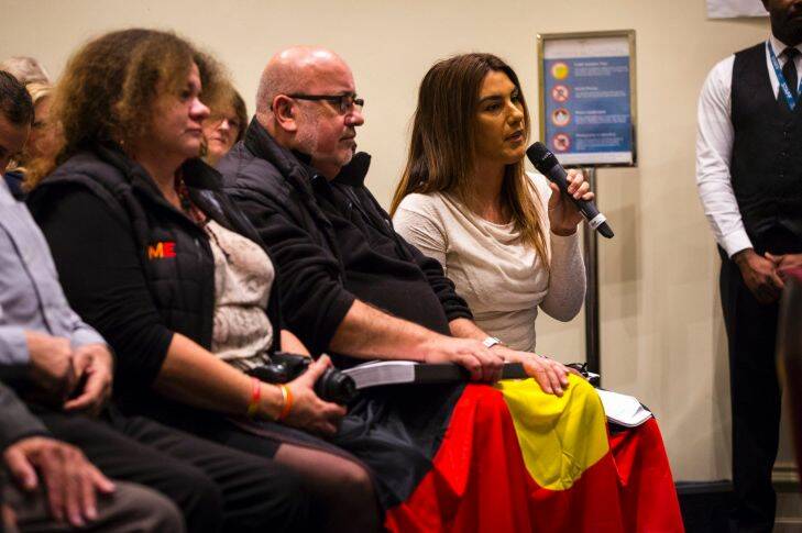 21/8/17 Lydia Thorne from the local Indigenous community at  the public forum to discuss  the decision by the council to cease Australia day celebrations on 26th January. Photograph by Chris Hopkins