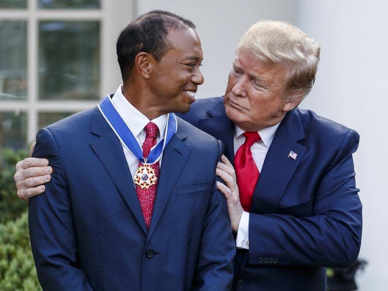 US President Donald Trump awarded golfer Tiger Woods the Medal of Freedom at the White House.
