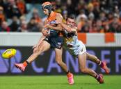 Livewire debutant Darcy Jones proved a handful for the Lions, kicking two goals for the Giants. (Lukas Coch/AAP PHOTOS)