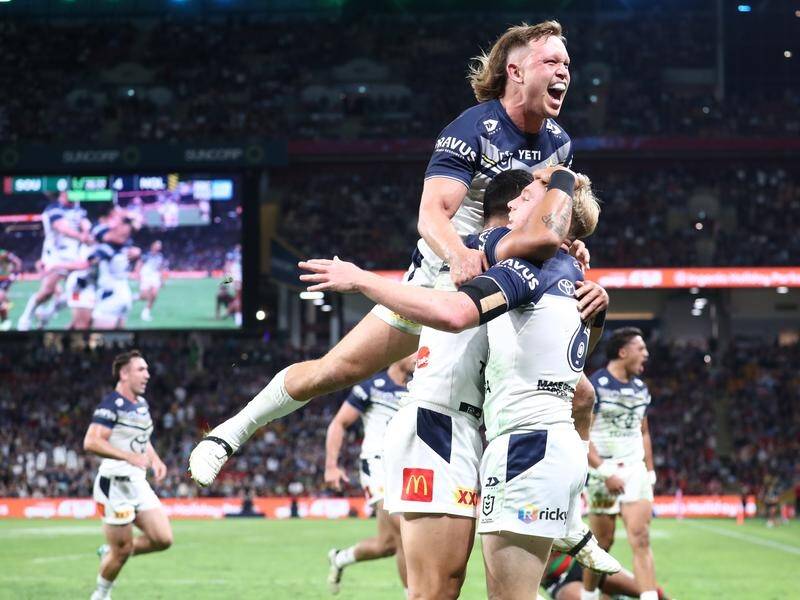 The Cowboys have snapped their losing streak, hanging on to beat the Rabbitohs in Brisbane. (Jason O'BRIEN/AAP PHOTOS)