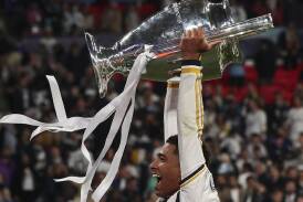 Real Madrid's Jude Bellingham was all smiles after winning the Champions League. (AP PHOTO)