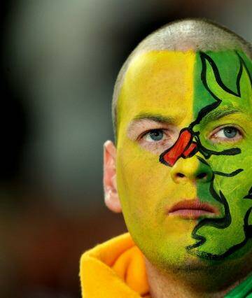 World Cup fever: A Wallaby fan has his warpaint on at the 2011 Rugby World Cup in New Zealand. Photo: Cameron Spencer
