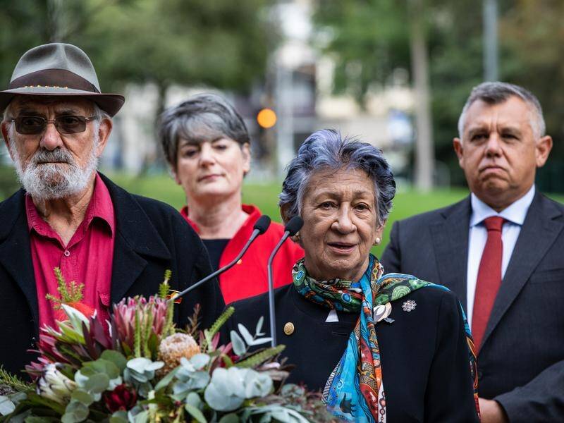 Professor Eleanor Bourke (second right) speaks as the Yoorrook Justice Commission gets underway.