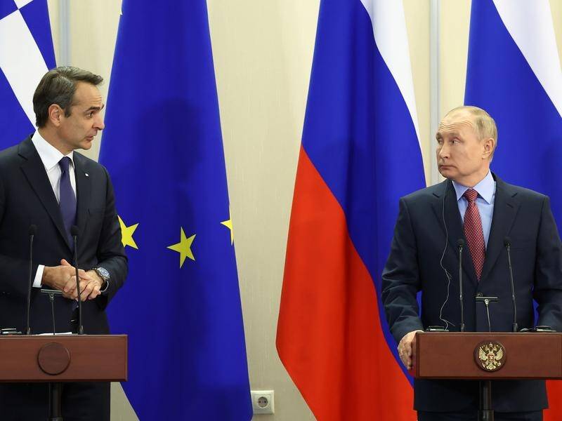 Russian President Vladimir Putin has met with Greek Prime Minister Kyriakos Mitsotakis.