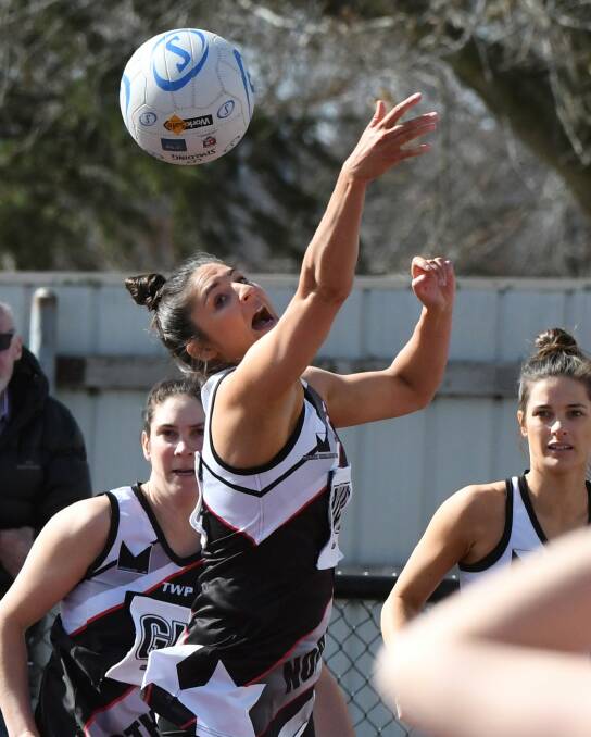 HUGE WIN: Emily Pellegrino from North Ballarat City keeps her eyes on the ball and the prize during a semi final against East Point. Pictures: Lachlan Bence.