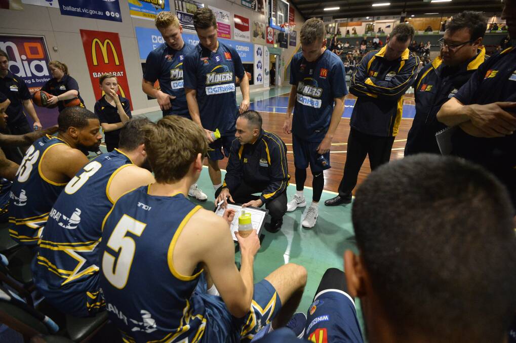 Coach Nathan Cooper-Brown directs the Ballarat Miners earlier this season. Picture: Dylan Burns