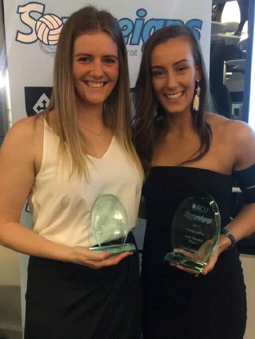 TALENT: Casey Adamson, on the right, with her award at the ACU Sovereigns' presentation night. Adamson's performances remained a highlight in a tough season.