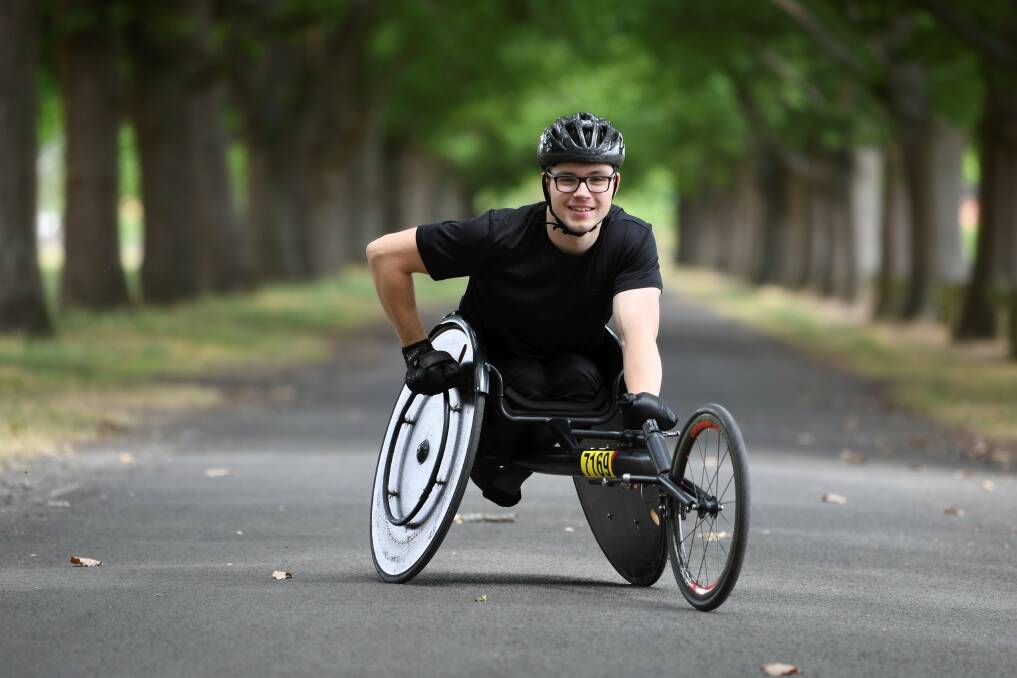 COMPETITOR: Sam Rizzo is looking forward to getting back on the track in the wheelchair category of Run for a Cause. Picture: Lachlan Bence