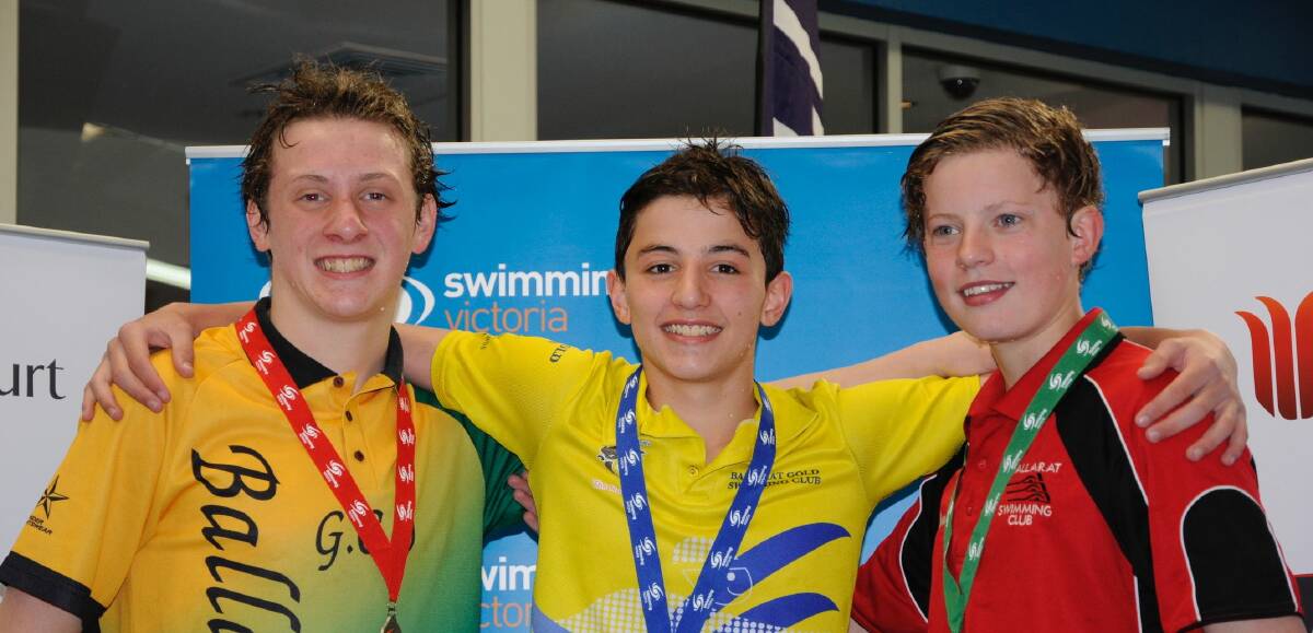 ACHIEVEMENT: Breaststroke medallists Lucas Kent (Ballarat GCO Swimming Club), Ben Grima (Ballarat Gold Swimming Club) and Jonas Paar (Ballarat Swimming Club).
