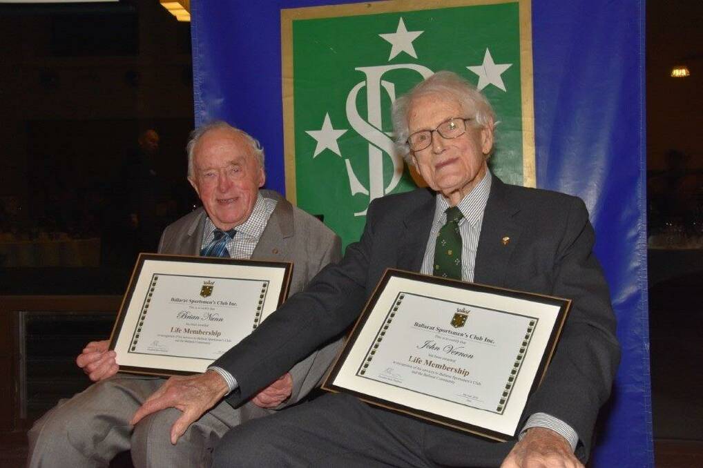 CELEBRATION: Inaugural members of the Ballarat Sportsmen's Club, John Vernon and Brian Nunn were there at the start in 1960 and been prominent in Ballarat sporting life.