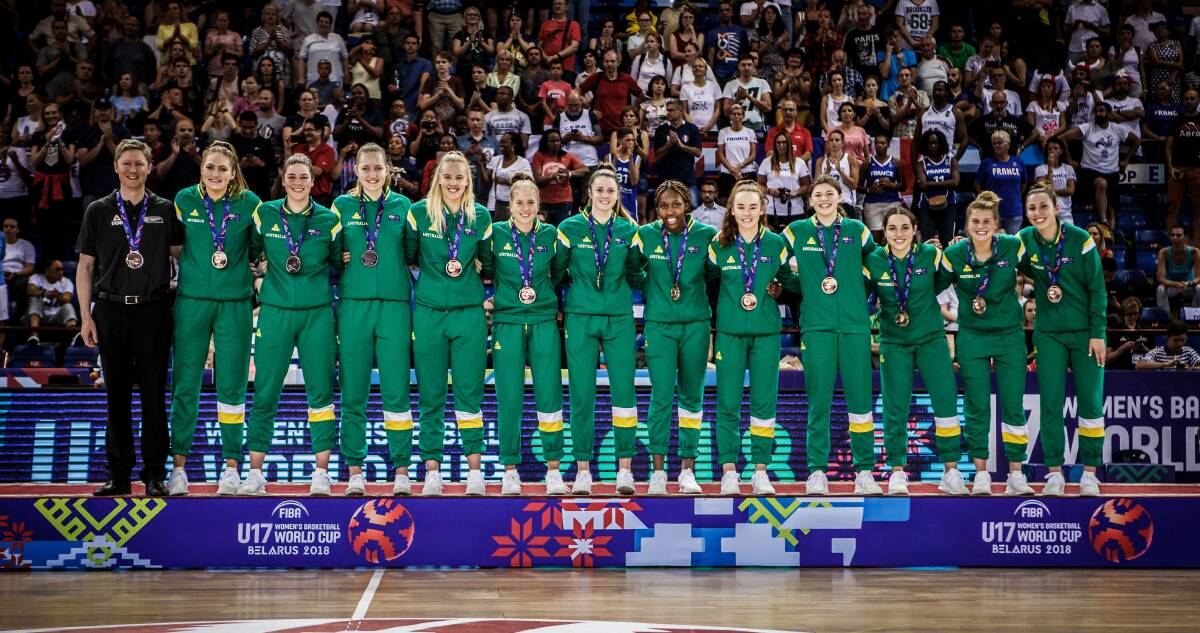 The Australian Sapphires with their bronze medals in Belarus. Picture: FIBA