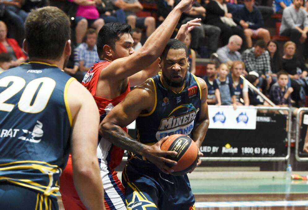 SHARPSHOOTER: Ballarat Miners import Marvin King-Davis, pictured playing against the Geelong Supercats earlier in the season, was a stand out. Picture: Lachlan Bence.