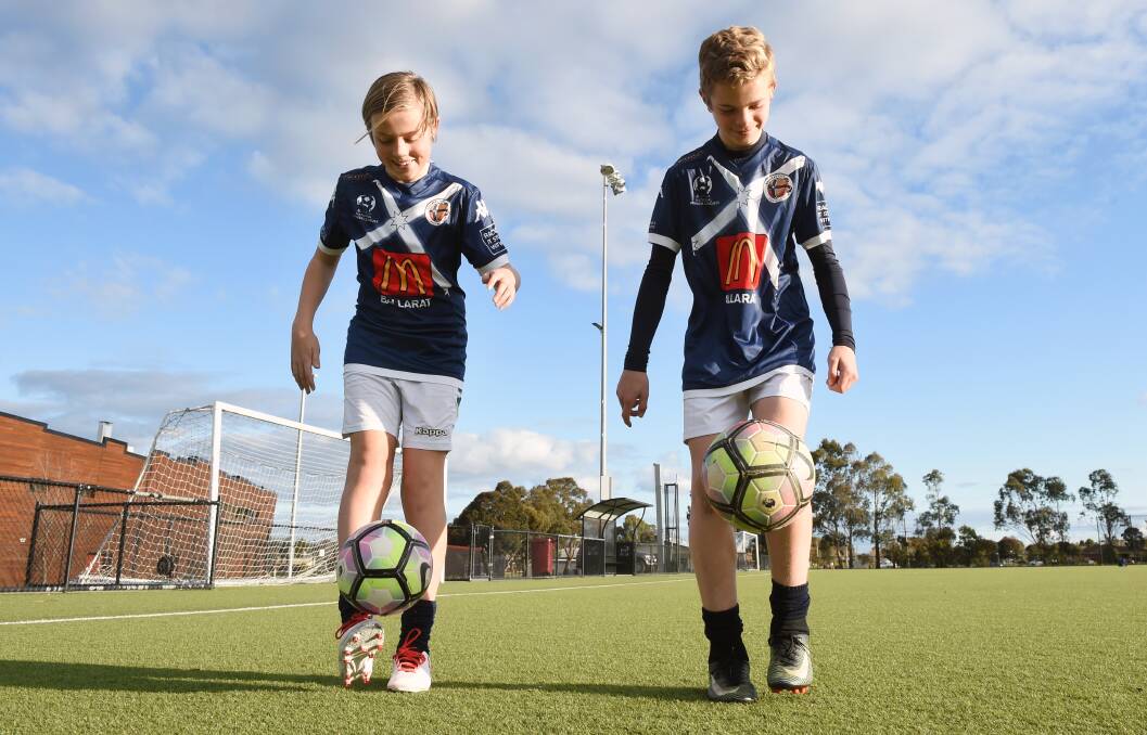 TALENTED: Ballarat City's junior players Zac Francis, 13, and Eero Partonen, 13, are off to Coffs Harbour for the first week of school holidays to participate in the national youth championships. Picture: Kate Healy 
