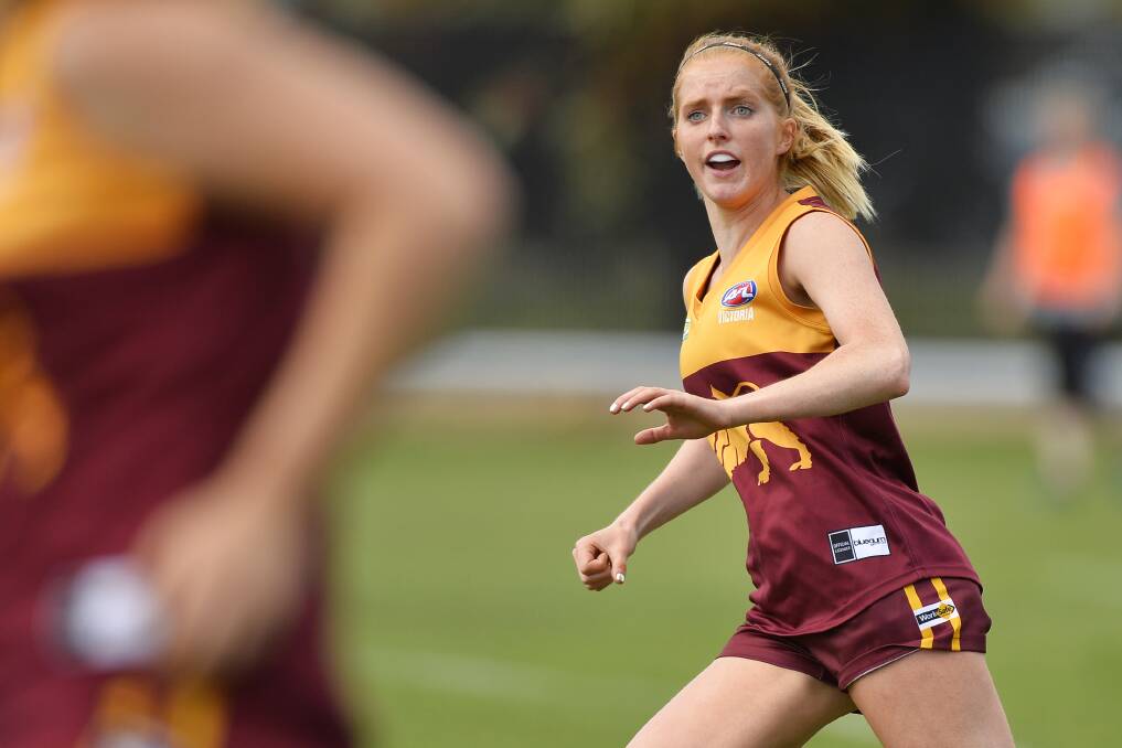 LOOKING AHEAD: Redan Lions' Lilly Kerr during an AFL Goldfields Women's Football League game earlier this season. Redan is set for the grand final. Picture: Dylan Burns