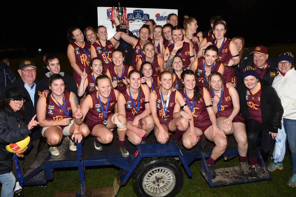 CHAMPIONS: Redan's senior women's side with the premiership cup after a thrilling five-point grand final win over East Point at Mars Stadium on Sunday. Picture: Kate Healy