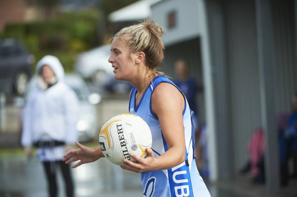 Waubra's Jane Douglass in a game against Buninyong earlier in the Central Highlands Netball League season. Picture: Luka Kauzlaric 