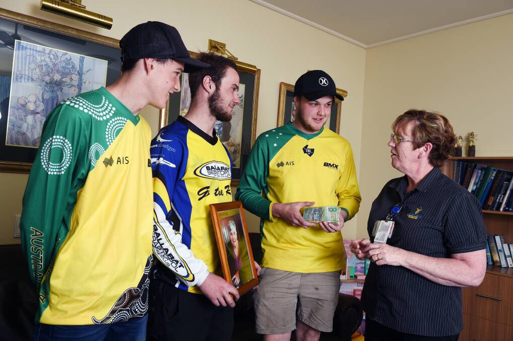 DONATION: Dawn Cartledge's grandchildren Jake Gamble, Jaydn Cartledge and Ash Gamble with Maree Kewish, who is the nurse unit manager. Picture: Kate Healy