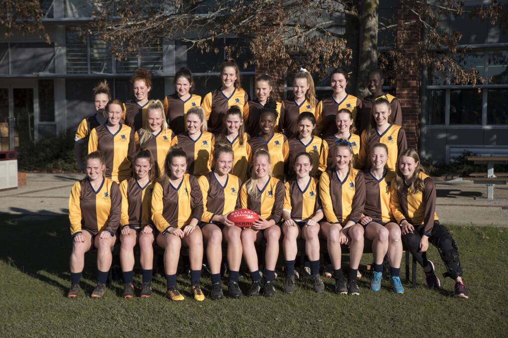 GAME ON: Ballarat Grammar's senior girls football team is ready to take on Hallam Secondary College in Wednesday's Herald Sun Shield grand final at Geelong's GMHBA Stadium. Picture: Steve McDonnell 