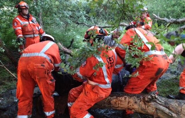 State Emergency Service volunteers work on freeing Mynxee the horse from a boggy swamp in Brown Hill.