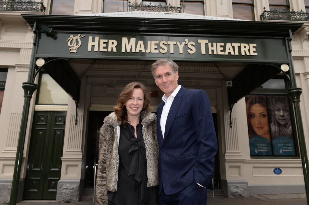 International star: Katherine Day and performer David Hobson at Her Majesty’s Theatre.
PICTURE: KATE HEALY