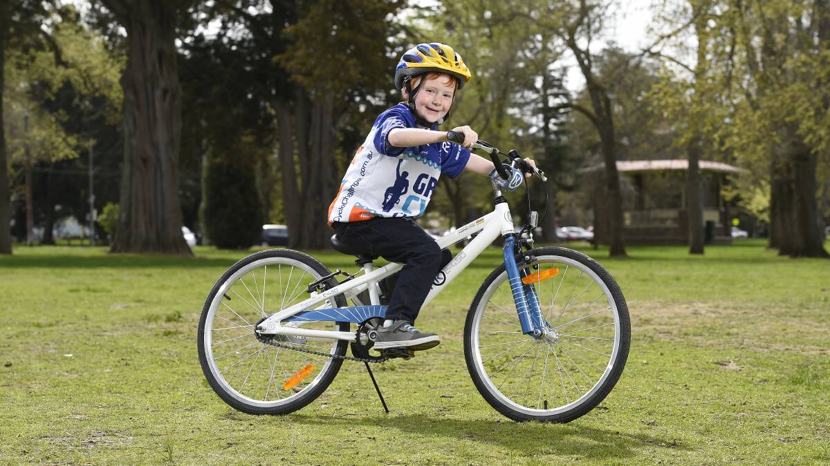 Major effort: Charlie Haggett, 7, will ride in the Great Cycle Challenge.     PICTURE: JUSTIN WHITELOCK