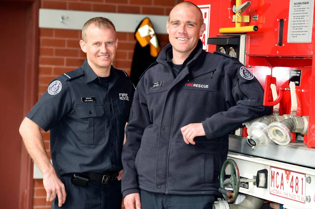 ON THE JOB: Ballarat City Fire Station's newest recruits, Tony Dundas and Carl Menze. PICTURE: LACHLAN BENCE