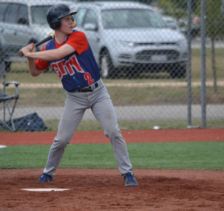 READY TO STRIKE: Ethan Ethridge at bat for Ballarat in the Victorian Summer Baseball League division three firsts.