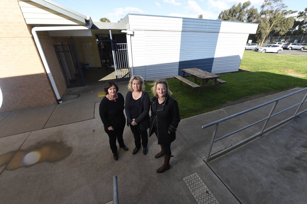 Removal: Napoleons Primary School council community member Geraldine Frantz, president Joanne Gilbert and parent Julie Collins are fighting to keep the portable classroom. PICTURE: JUSTIN WHITELOCK