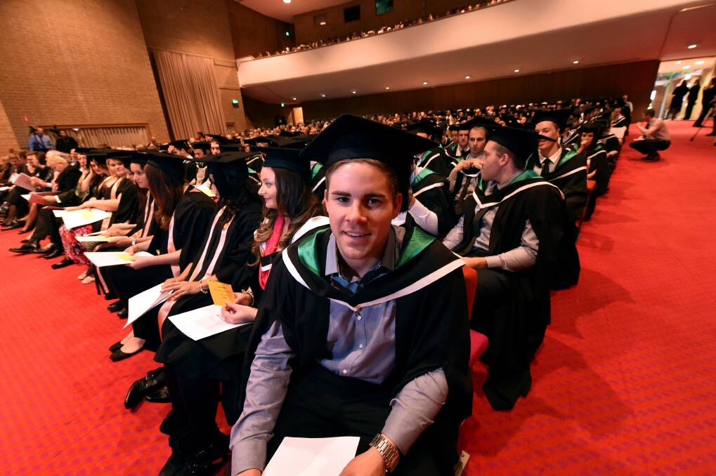 Life step: Ryan Anderson was one of the thousand-odd students who are graduating at Federation University. PICTURE: JEREMY BANNISTER
